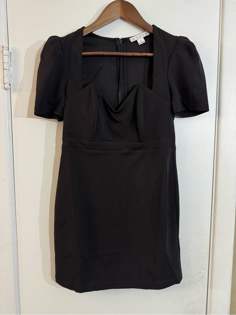 HYFVE Black Puff-Sleeve Square Neck Mini Dress
